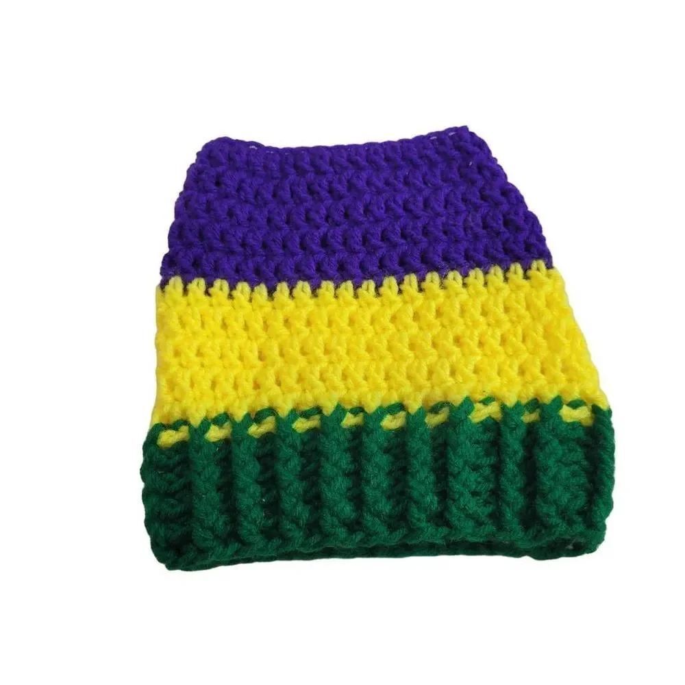 Mardi Gras crochet hat with open top